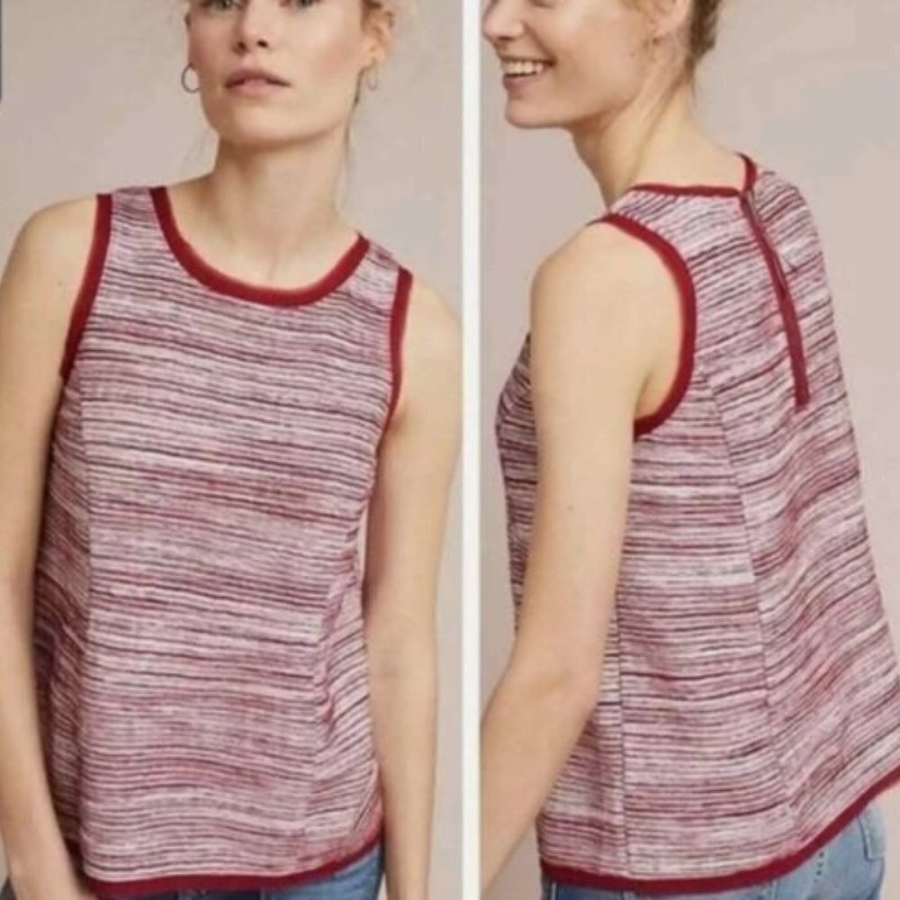 ANTHROPOLOGIE Vanessa Virginia Indira Red White Striped Textured Tank Medium